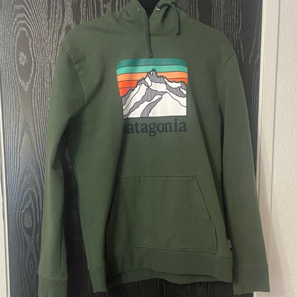 Patagonia Green Uprisal Hoodie with Mountain Design Size Medium